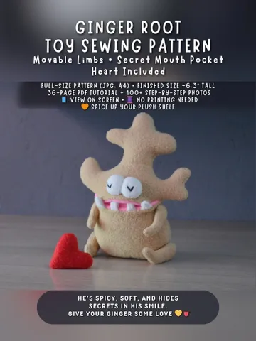 PDF Ginger Plush Toy Pattern – Beginner-Friendly Fleece Softie $11.00