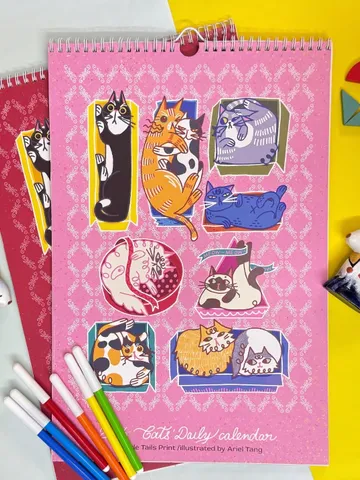 Cat Wall Calendar 2026: Hand-Drawn Art, Gifts for Cat Lovers
