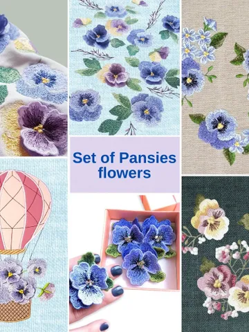 Set of Pansies Flowers (40% discount) Machine embroidery designs digital embroidery pattern motif 3D pattern motif Flower FSL embroidery $38.11