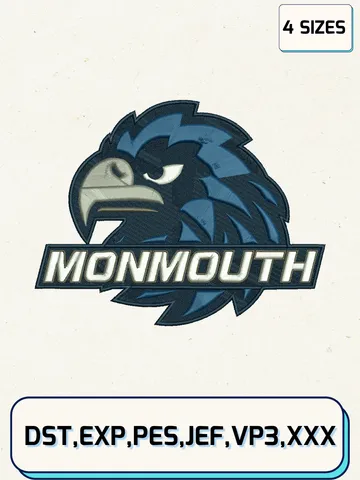 Monmouth Hawks Logos Embroidery Design Files, NCAA Logos Embroidery Designs, Machine Embroidery Files, 4 Sizes