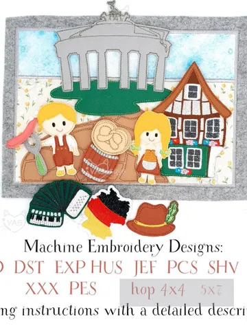 Germany Quiet Book Page & Finger Puppets ITH Embroidery Design, Felt Play Mat Set, Europe Geography Educational Toy, Digital Download $20.00