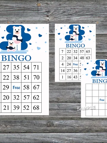 Polar bear bingo cards,Winter animals bingo game,Polar bear printable bingo cards,60 Bingo Cards,INSTANT DOWNLOAD--280 $3.95