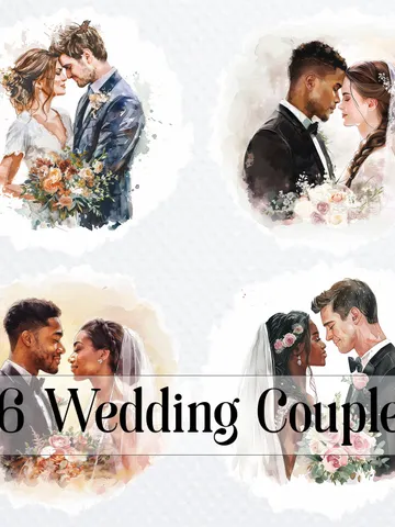 22 Wedding Couple PNG Bundle for Wedding Invitation, Printable Watercolor clipart for sublimation, Interracial couples PNG , junk journal $2.64