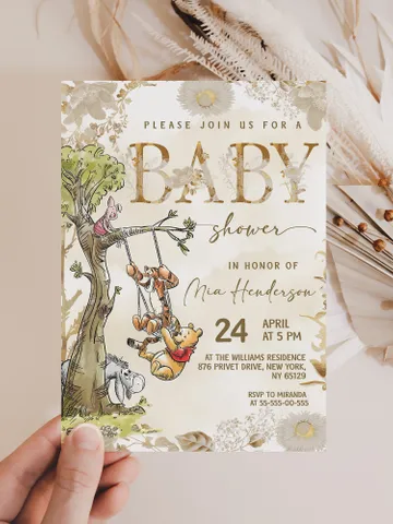 Classic Winnie Pooh Baby Shower Invitation; Neutral Baby Shower Template; Wizard Baby Shower Invite; Honey Bear Invite; Winnie Pooh poom77 $11.62