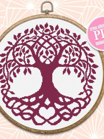Celtic Tree of life cross stitch pattern download PDF Modern mandala cross stitch chart, Tree embroidery PDF Monochrome beginner stitch #M29 $4.60