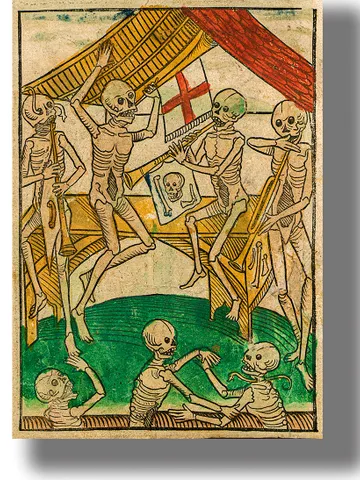 Medieval skeletons dance. $21.00
