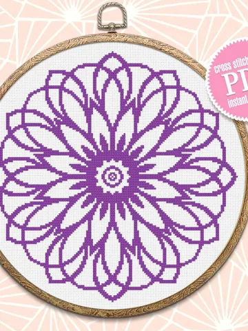 Flower mandala cross stitch pattern download PDF Mandala pattern digital PDF Monochrome cross stitch chart Floral ornament cross stitch #M67 $4.60