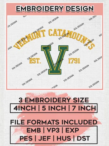 Vermont Catamounts Est 1791 Logo Embroidery Designs, NCAA Vermont Catamounts Team Embroidery, NCAA Team Logo, 3 sizes, Machine embroidery Files, Digital Download $6.99