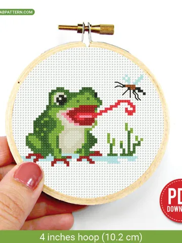 Frog Mosquito cross stitch pattern PDF – Green Frog embroidery - Instant download – Small Cross stitch patterns, Insect cross stitch, DIY $4.29