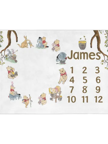 Personalized Milestone Blanket Winnie Pooh, Classic Winnie Pooh Milestone Blanket, Personalized Pooh Blanket, Hundred Acre Wood; wp00 $61.69