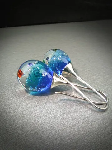 Earrings "Magic water", glass, silver $225.00