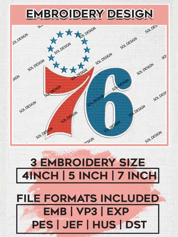 NBA Philadelphia 76ers Machine Embroidery Design, Philadelphia 76ers Embroidery Design Files, NBA Logo Machine Embroidery, NBA Embroidery Design, Digital Download $6.99
