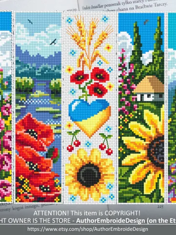 Bookmark set Ukraine cross stitch pattern PDF download Nature cross stitch chart, Bookmark pattern digital PDF, Sunflower, Village #B234 $17.45
