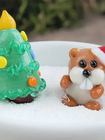 Beaver figurine Miniature beaver Tiny beaver glass beaver Miniature animals Santa hat figurine Christmas gifts Aquarium decor $28.82