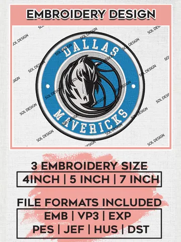 Dallas Mavericks NBA Basketball Team Logo Embroidery Design, NBA Dallas Mavericks Logo Embroidery Files, Basketball Team Machine Embroidery, Machine Embroidery Design
