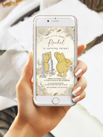 Winnie the Pooh Inspired First Birthday; Classic Winnie Pooh Invitations; Neutral Winnie Pooh Turning One; Winnie Pooh Birthday Party flw12 $12.78