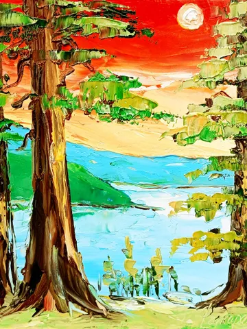 Lake Tahoe Painting Sequoia Original Art National Park Impasto Oil Painting Small Impressionist Art Travel Gifts by ArtProkopaloSv $80.00