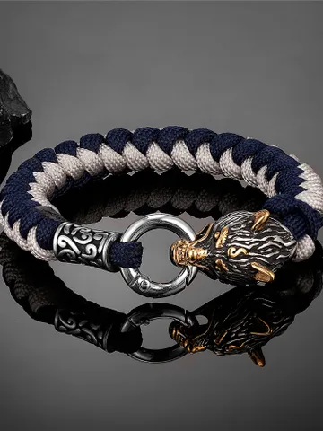 Stainless Steel Wolf Head Nordic Handmade Paracord Bracelet $49.00