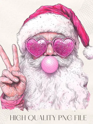 Retro Santa Christmas Blowing Bubble PNG, Vintage Merry Christmas PNG, Funny Santa With Sunglasses Xmas Holiday Sublimation Digital Download $4.56