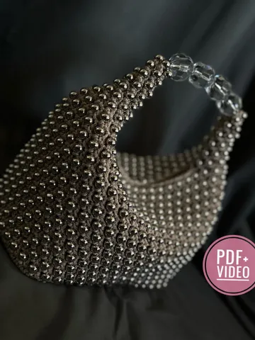Crochet pattern beaded handbag PDF digital instant download and video tutorial, shoulder bead bag, woman crossbody, top handle, small purse $8.00