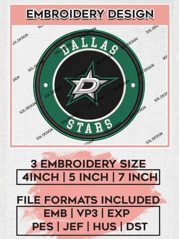 Dallas Stars Circle Logo Machine Embroidery Files, NHL Dallas Stars Embroidery Designs, NHL Stars Logo, NHL Embroidery Designs, Digital Download