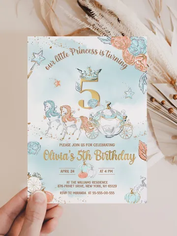 DIY Cinderella Birthday Invitation; Girl Birthday Princess; Princess Cinderella Royal Ball;Editable Template; Girl Invitation Birthday Party $12.78