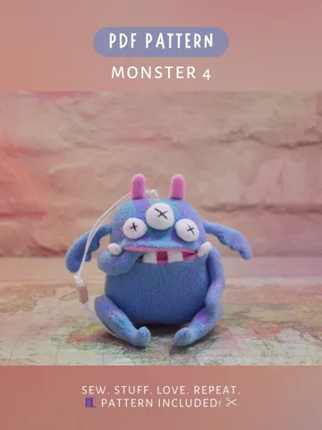 PDF Plush Toy Pattern β 3-Eyed Fleece Monster Softie DIY $8.00