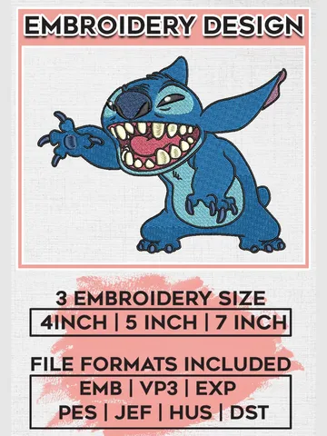 Stitch Laughing Cartoon Embroidery Designs, Lilo and Stitch Machine Embroidery Files, Cartoon Character Machine embroidery designs, Disney, 3 sizes, Digital Download EMB_CARTOON_126 $6.99