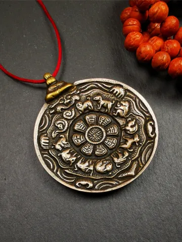 Gandhanra Acient Tibetan Buddhist Amulet,Melong Mirror,Calendar Badge,SIPAHO(srid pa ho),Made of Lima Brass,1.97" $119.99