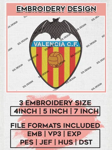 Valencia Logo Embroidery Design, La Liga Embroidery files, La Liga Valencia Teams, Football, Digital Download $6.99