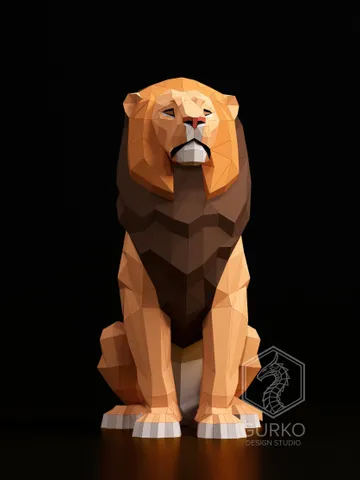 Sitting Lion Papercraft, Cat, Digital Template, PDF Download, Gurko, Low Poly, Pepakura, Origami Sculpture, Paper Party Decoration, DIY Gift $45.00