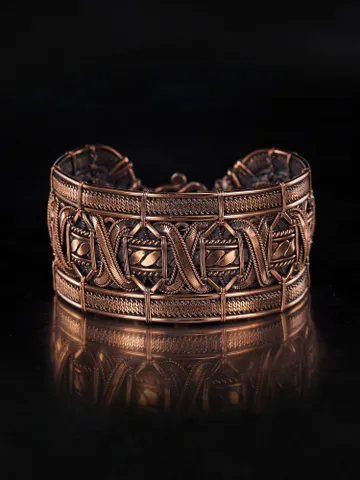 Wide copper bracelet Unique wire wrapped jewelry Hand made