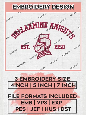 Bellarmine Knights Est 1950 Logo Embroidery Designs, NCAA Bellarmine Knights Team Embroidery, NCAA Team Logo, 3 sizes, Machine embroidery Files, Digital Download $6.99