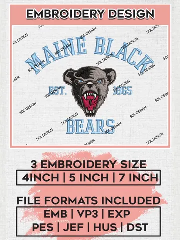 Maine Black Bears Est 1865 Logo Embroidery Designs, NCAA Maine Black Bears Team Embroidery, NCAA Team Logo, 3 sizes, Machine embroidery Files, Digital Download $6.99
