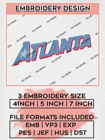 WNBA Atlanta Word Logo Embroidery Files, WNBA Atlanta Dream Team Embroidery Designs, Basketball Teams, 3 sizes, Machine embroidery designs, Digital Download $6.99