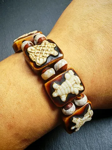 Gandhanra Tibetan Dzi Agate Ashtamangala Bracelet | Eight Auspicious Guardian Symbols | Blessed from Derge Tibet $189.99