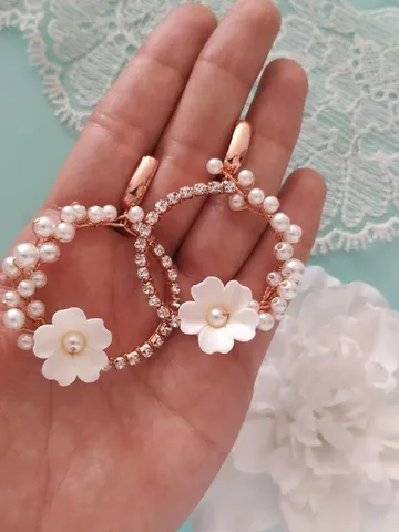 White Rose Earrings, Flower Hoop Earrings, Gold Bridal Earrings, White Floral Earrings, Wedding Earrings, Statement Wedding Earrings Jewelry $122.00