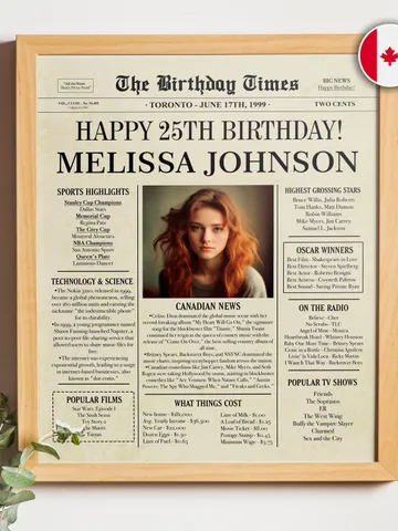 25th birthday Canada NEWSPAPER poster, 25th birthday ideas, back in 2000, 25th birthday poster, born in 2000, 2000 birthday PRINTABLE sign $15.00