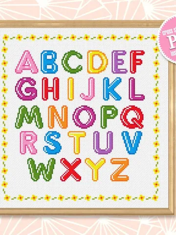 Alphabet letters cross stitch pattern download PDF Colorful font cross stitch chart Alphabet pattern digital PDF DIY kids room decor #A1 $4.50
