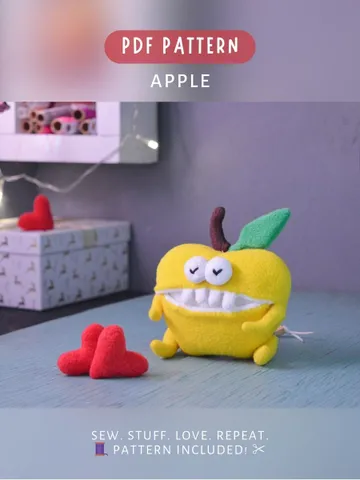 PDF Plush Toy Pattern β Fleece Apple Softie with Secret Pocket $9.00