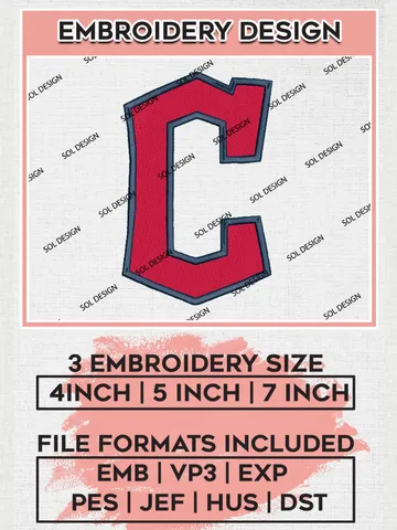 Cleveland Guardians Logo Embroidery Designs, MLB Cleveland Guardians Embroidery Design, MLB Embroidery Design Files, MLB Logo, 3 sizes, Machine embroidery Files, Digital Download $6.99