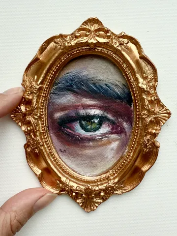 Original Framed Lover's Eye Antique Painting Illustration Vintage Style Small $82.00