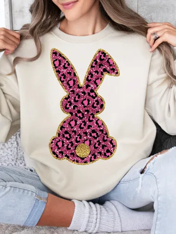 Trendy Easter Bunny, Sparkly Faux Sequins Easter Png, Pink Leopad Bunny, Cute Easter Day Shirt Design, Trendy Easter Day Png $3.90
