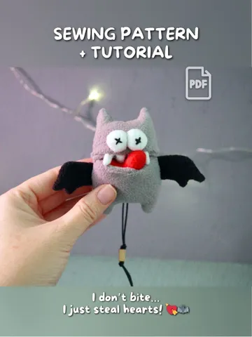Bat sewing pattern with heart PDF tutorial – mini plush toy with pocket mouth $7.00