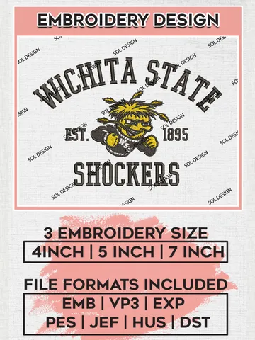 Wichita State Shockers Est 1895 Logo Embroidery Designs, NCAA Wichita State Shockers Team Embroidery, NCAA Team Logo, 3 sizes, Machine embroidery Files, Digital Download $6.99