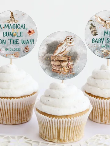 Editable Cupcake Topper Label Baby Shower; Magic School Baby Shower; Printable Cupcake Topper Label; Magical Party Decoration; Christmas ms7 $10.45