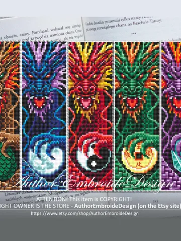 Dragon bookmark set cross stitch pattern PDF download Fantasy dragon cross stitch chart, Chinese dragon pattern, Chinese New Year gift #B270 $17.45