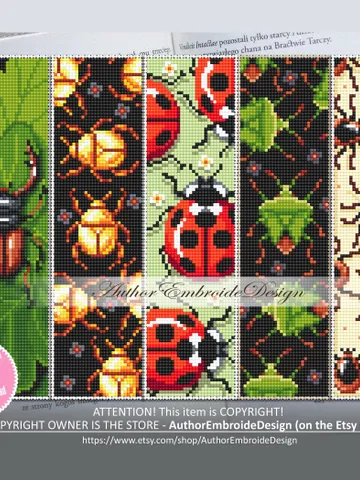 Beetle bookmark set cross stitch pattern PDF download Small Bug cross stitch chart, Bookmark pattern digital PDF, Stag beetle, Ladybug #B285 $17.45