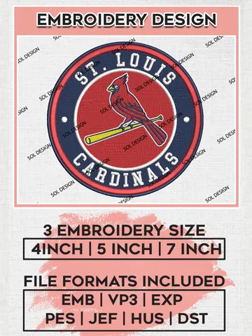 St Louis Cardinals Team Logo Embroidery Design, MLB Team Embroidery files, St Louis Cardinals Baseball Team, St Louis Team, Digital Download