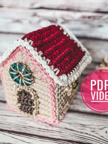 Gingerbread house crochet pattern PDF, basket with lid, Christmas ornament, hanging decoration digital instant download $5.00